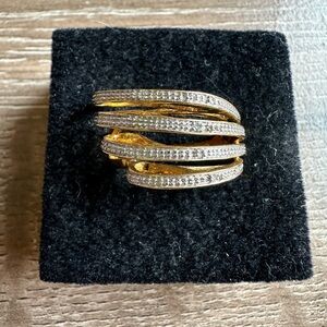 UTC Sterling Silver Stamped 925 Gold plate Wave Pave Ring Size 7 Very Unique